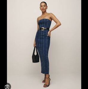Reformation Anais Strapless Denim Midi Dress In Griffin